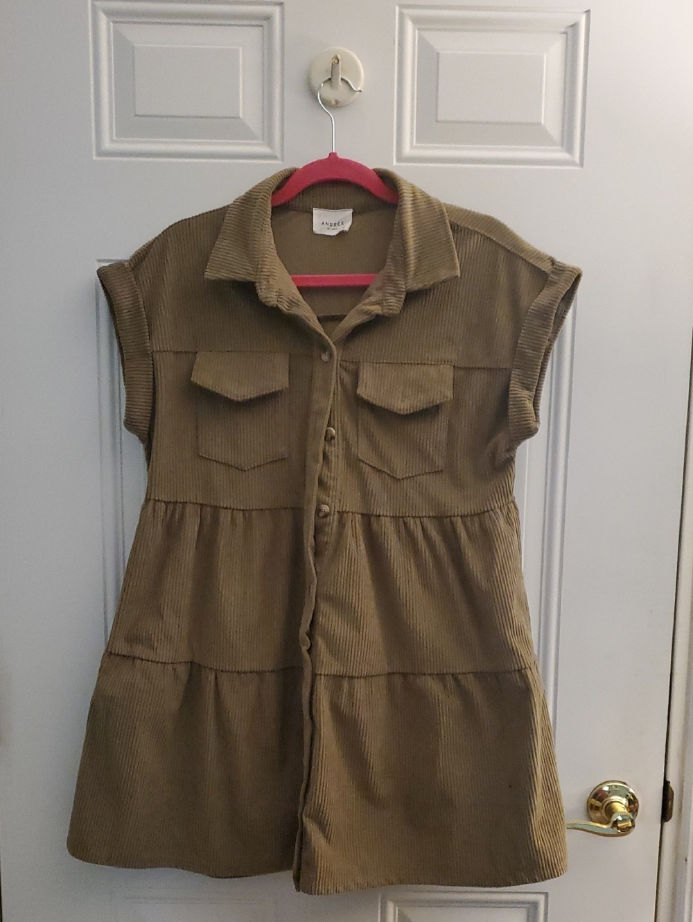 ANDREE BY UNIT Olive Green Corduroy Tiered Mini Dress